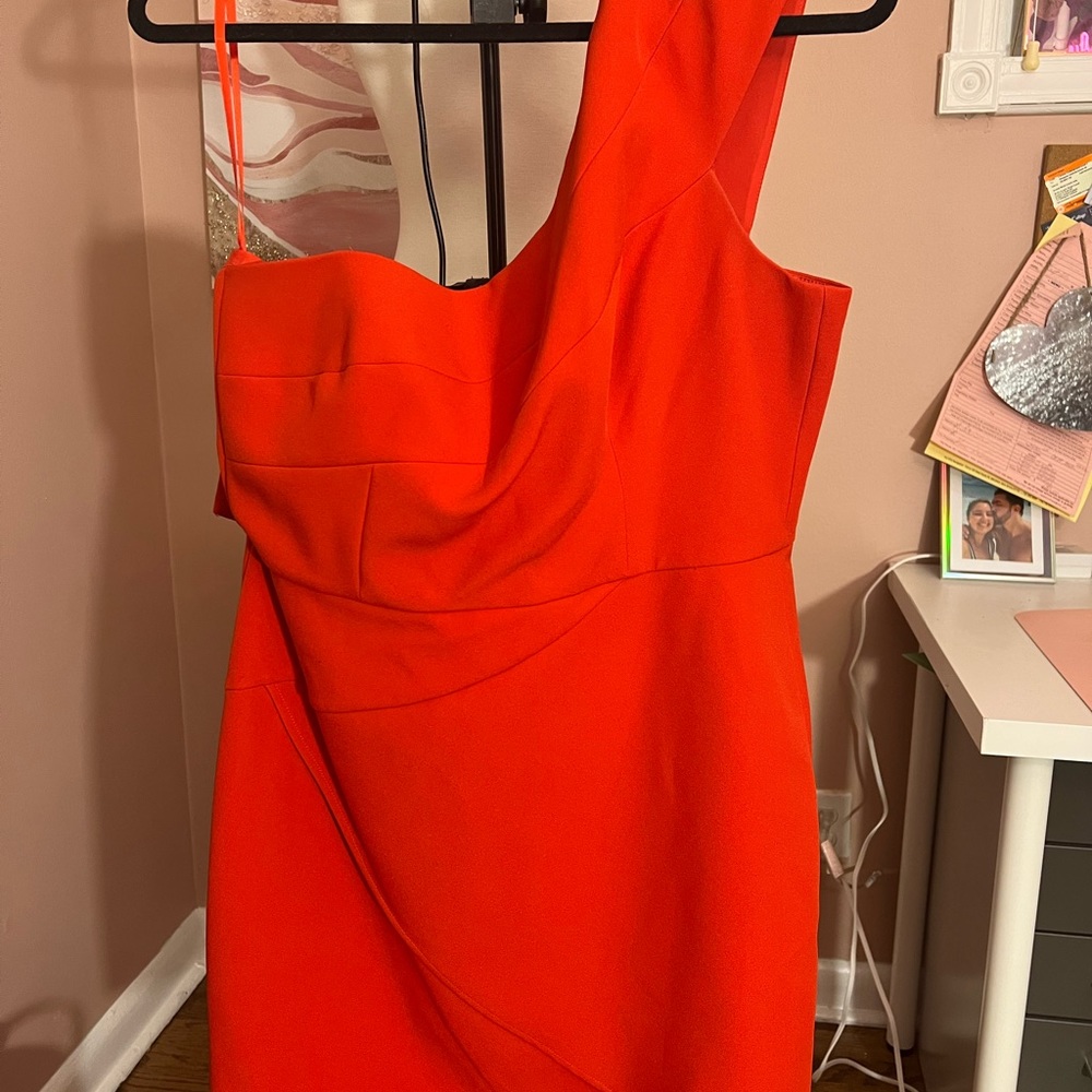 Stunning Red Designer One Shoulder Cocktail Dress